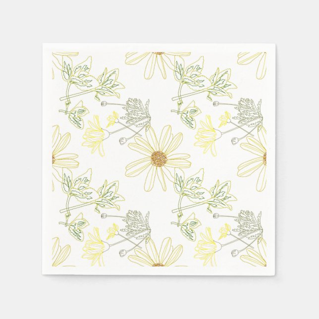 Gelbe Blumen und Blätter Serviette (Vorderseite)