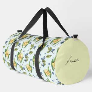 Gelbe Blumen und Blaubeeren Name Duffle Bag