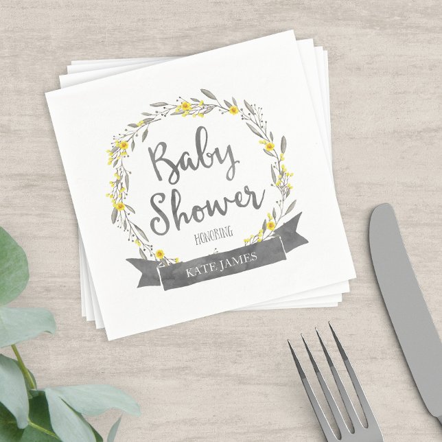 Gelbe Blumen und graue Blätter Kinderdusche Serviette (Von Creator hochgeladen)