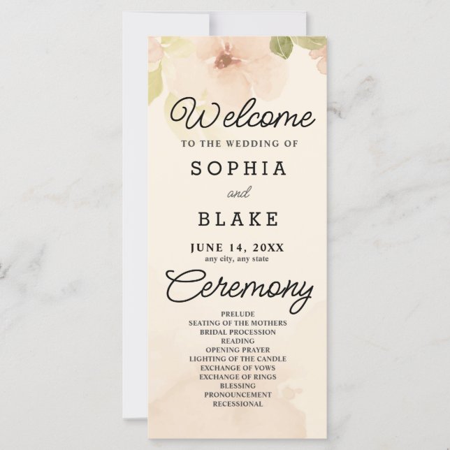 Gelbe Blumen und Grüngelbe Hochzeitsprogramme (Vorderseite)