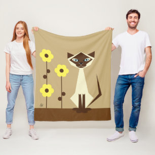 Gelbe Blumen und siamesische Katzenwelse Fleecedecke