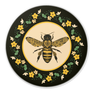 Gelbe Blumen und Viktorianische Bienen Keramikknauf