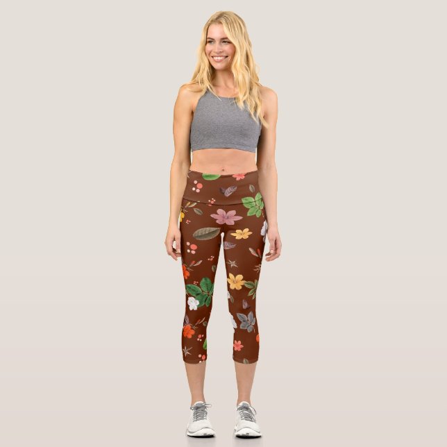 Gelbe Blumen und weiße Rosen 12 Capri Leggings (Vorderseite)