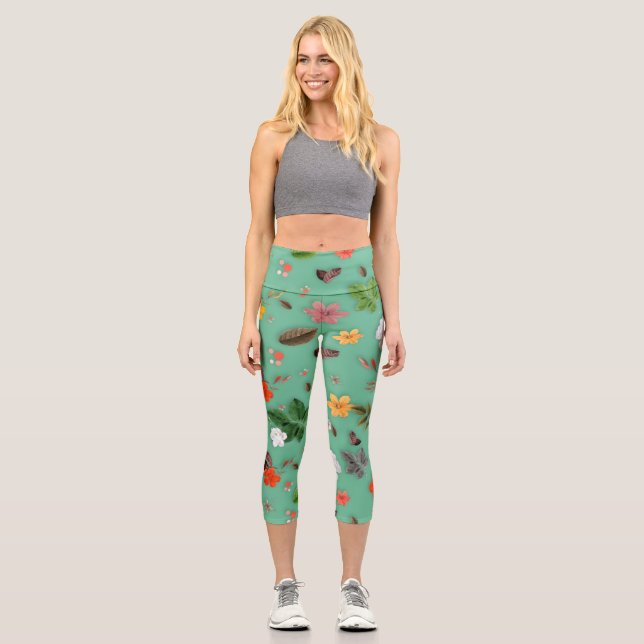 Gelbe Blumen und weiße Rosen 14 Capri Leggings (Vorderseite)