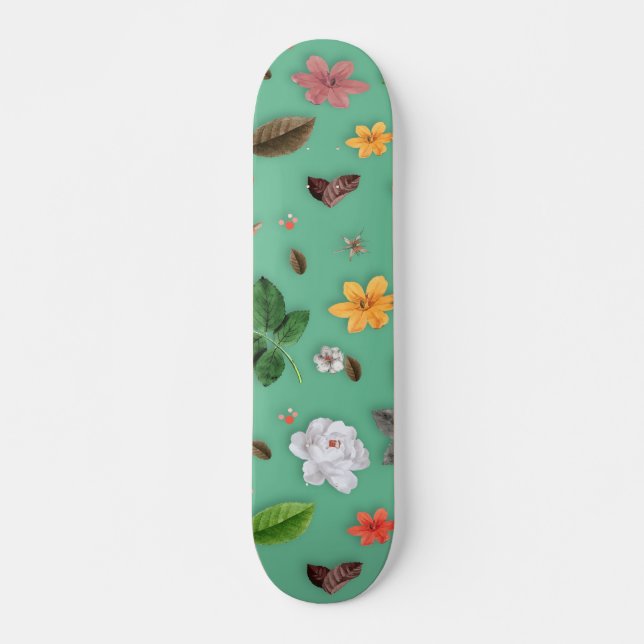Gelbe Blumen und weiße Rosen 14 Skateboard (Vorne)