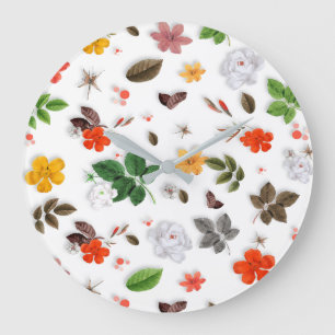 Gelbe Blumen und weiße Rosen 15 Große Wanduhr