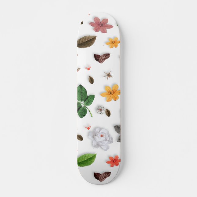 Gelbe Blumen und weiße Rosen 15 Skateboard (Vorne)