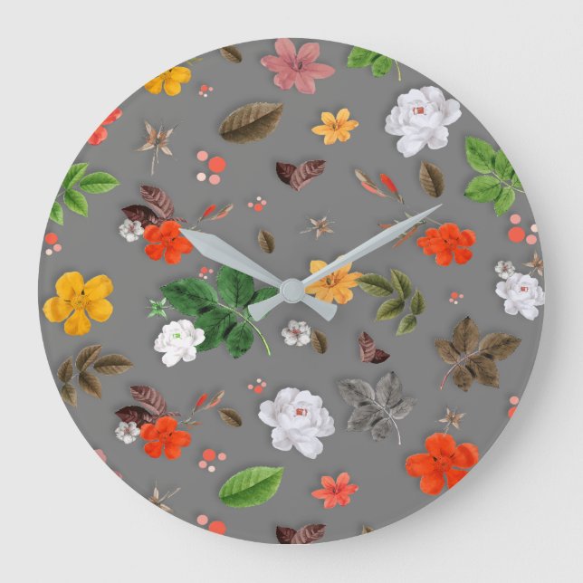 Gelbe Blumen und weiße Rosen 16 Große Wanduhr (Vorderseite)