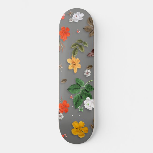 Gelbe Blumen und weiße Rosen 16 Skateboard (Vorderseite)