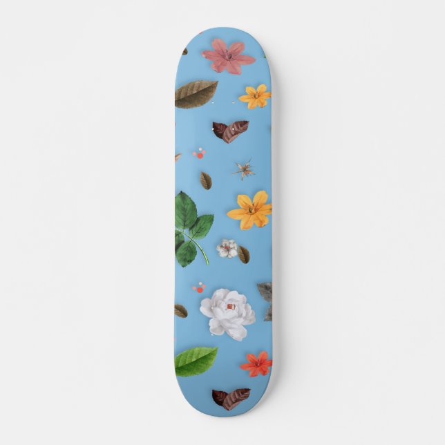 Gelbe Blumen und weiße Rosen 18 Skateboard (Vorne)