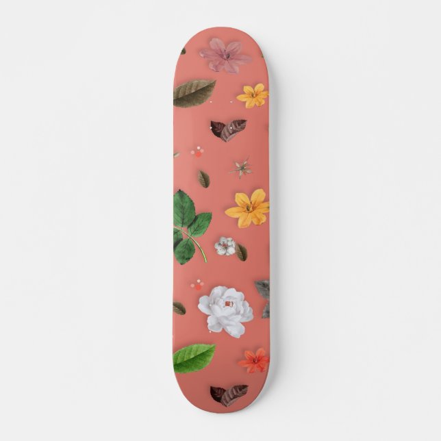 Gelbe Blumen und weiße Rosen 19 Skateboard (Vorne)