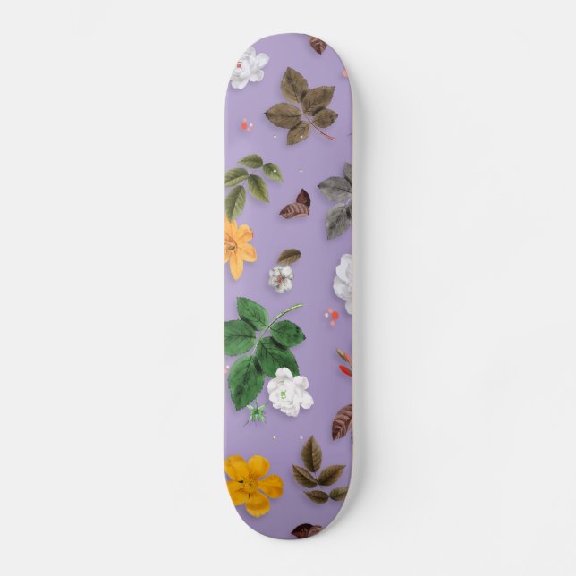 Gelbe Blumen und weiße Rosen 21 Skateboard (Vorderseite)
