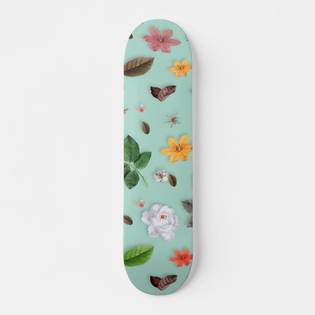 Gelbe Blumen und weiße Rosen 22 Skateboard (Vorne)