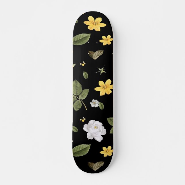 Gelbe Blumen und Weiße Rosen 2 Skateboard (Vorne)