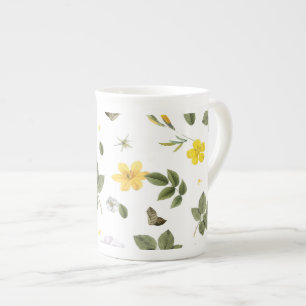 Gelbe Blumen und Weiße Rosen 3 Prozellantasse