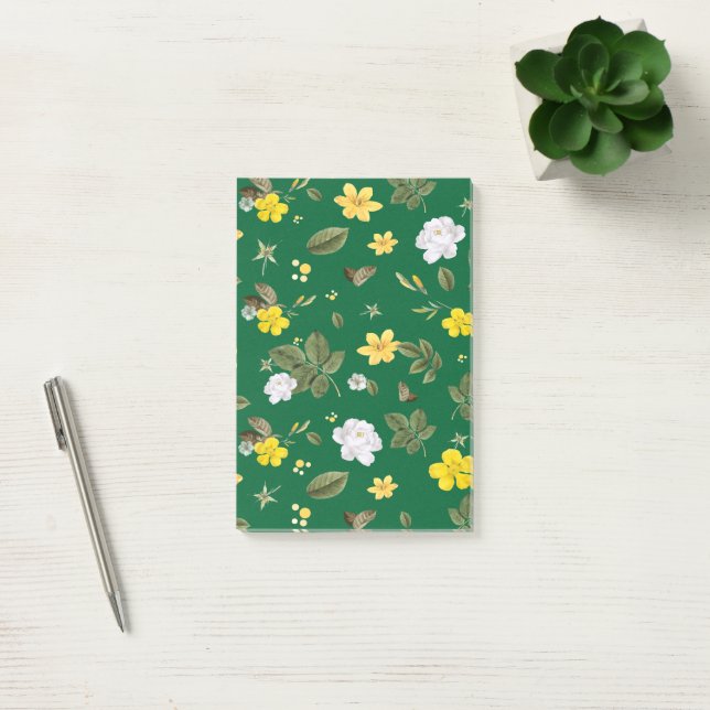Gelbe Blumen und weiße Rosen 6 Post-it Klebezettel (Büro)