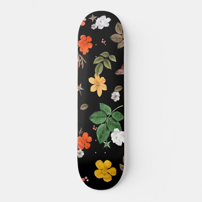 Gelbe Blumen und Weiße Rosen 8 Skateboard (Vorderseite)