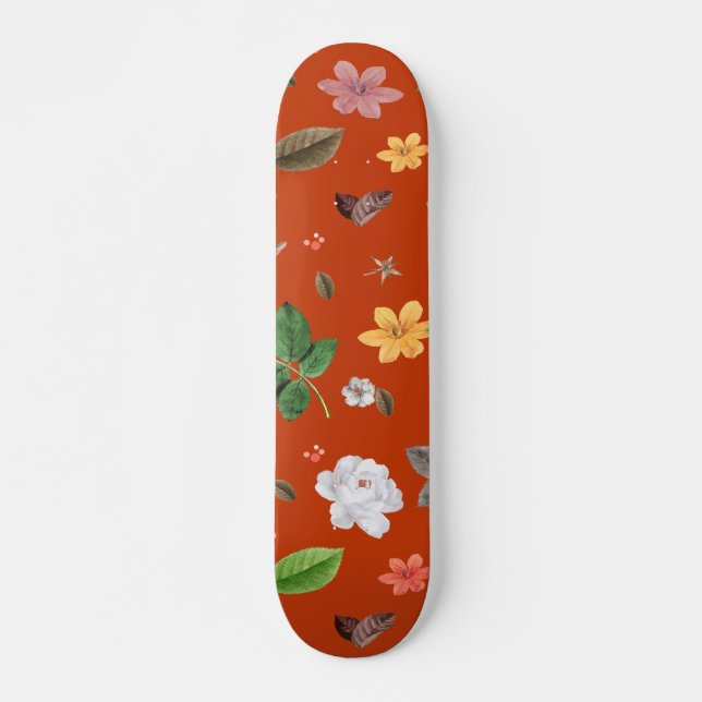 Gelbe Blumen und Weiße Rosen 9 Skateboard (Vorne)