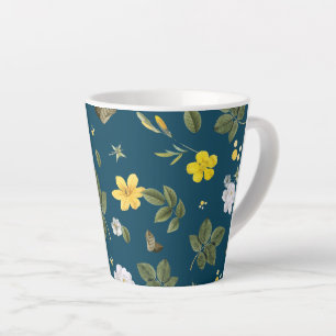Gelbe Blumen und weiße Rosen Milchtasse