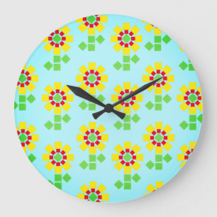Gelbe Blumen von quadratischen Formen Große Wanduhr