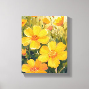 Gelbe Blumen Wasserfarbe Florales Feld Gemälde Leinwanddruck