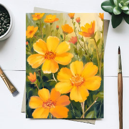 Gelbe Blumen Wasserfarbe Florales Feld Karte