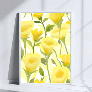 Gelbe Blumen-Wasserfarben-Malerei Blumenkunst Poster