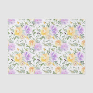 Gelbe Blumen-Watercolor-Decoupage-Lila Seidenpapier