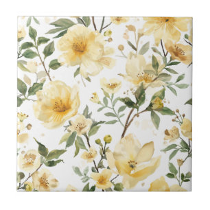 Gelbe Blumenaquarell-Botanischer Garten Fliese