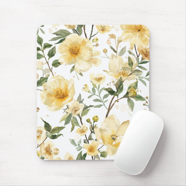 Gelbe Blumenaquarell-Botanischer Garten Mousepad (Mit Mouse)