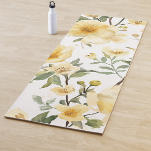 Gelbe Blumenaquarell-Botanischer Garten Yogamatte
