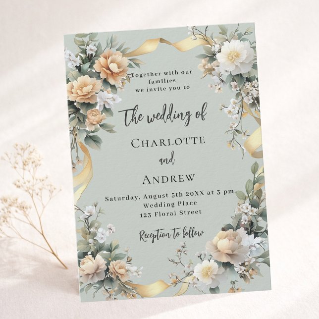 Gelbe Blumenblätter Gold Luxus Hochzeit Einladung (Von Creator hochgeladen)