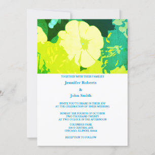 Gelbe Blumenblauer Blätter Art Boho Wedding Einladung