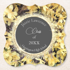 Gelbe Blumenglitterie Personalisierter Abschluss Untersetzer