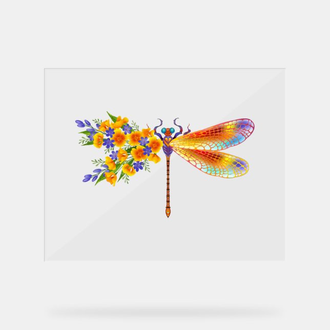 Gelbe Blumenlibelle Acrylschild (Vorderseite)