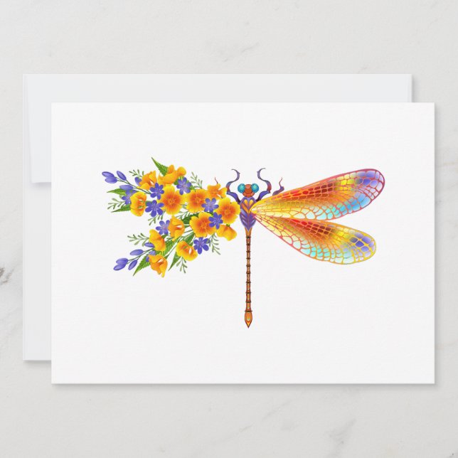 Gelbe Blumenlibelle Einladung (Vorderseite)