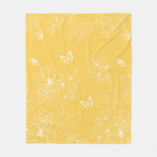 Gelbe Blumenmuster, blumenreich, Minimalistisch Fleecedecke