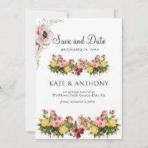 Gelbe Blumenmuster-Foto-Hochzeit Save The Date