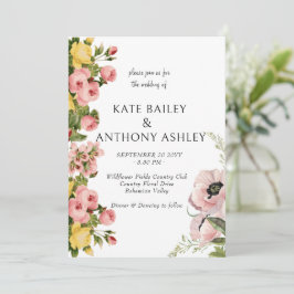 Gelbe Blumenmuster Hochzeitskarte Einladung