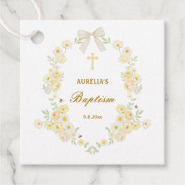 Gelbe Blumenrahmen Bogen Taufe Geschenkanhänger
