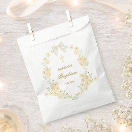 Gelbe Blumenrahmen-Schleife Taufe Geschenktütchen