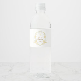 Gelbe Blumenrahmen-Schleife-Taufe Wasserflaschenetikett