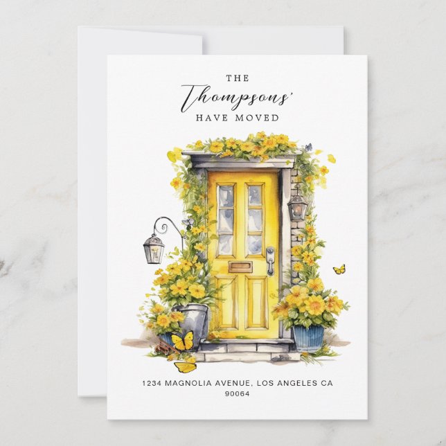 Gelbe Blumentür Wir bewegten Foto Ankündigung (Vorderseite)