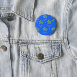 Gelbe Blumenumrandung auf blauem Hintergrund Button