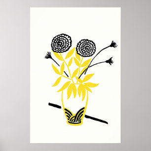 Gelbe Blumenvase Skizze Kunst Poster