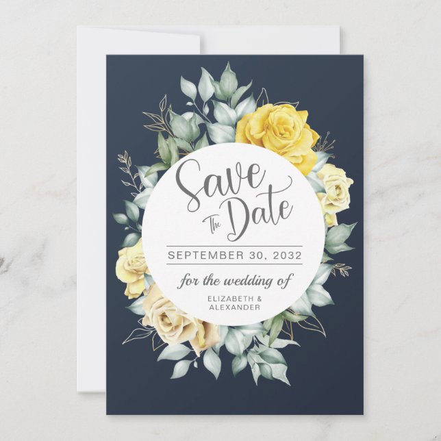 Gelbe Blumenzwiebelblüte Hochzeit der Marine Save The Date (Vorderseite)