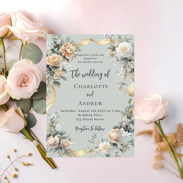 Gelbe Blumenzwiebeln Hochzeit Gold Einladung (Von Creator hochgeladen)