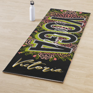 Gelbe Blumige Handgezeichnete Namens-Yogamatte Yogamatte