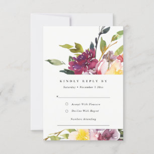 GELBE BLUSH BURGUNDY FLORAL BUNCH WEDING RSVP