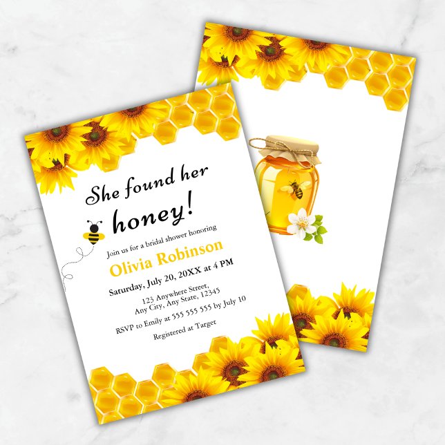 Gelbe Blüte Sie fand ihr Honig-Brautparty Einladung (Yellow Floral She Found Her Honey Bridal Shower Invitation   )